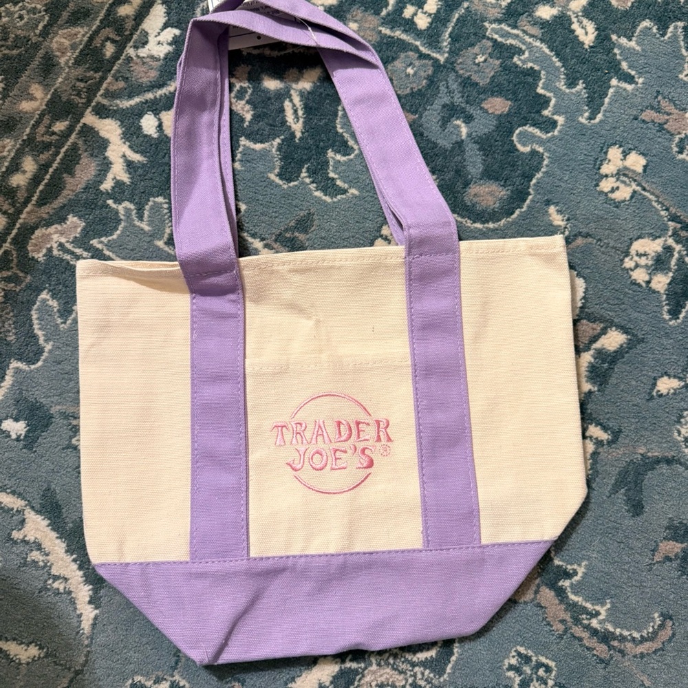 Trader Joe's Cream and Lavender Canvas Tote